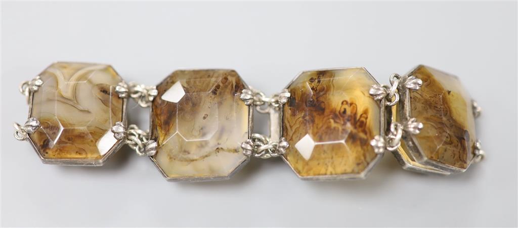 A 20th century white metal and facetted agate set bracelet, approx. 18cm, gross 37.2 grams.